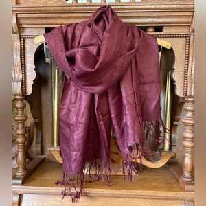 Elegant 100% Pashmina Cashmere Burgundy Scarf with Fringe